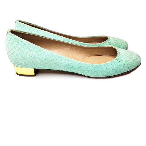 J. CREW Collection Janey snakeskin mint green flats.* Size 7 1/2 * - Picture 9 of 9
